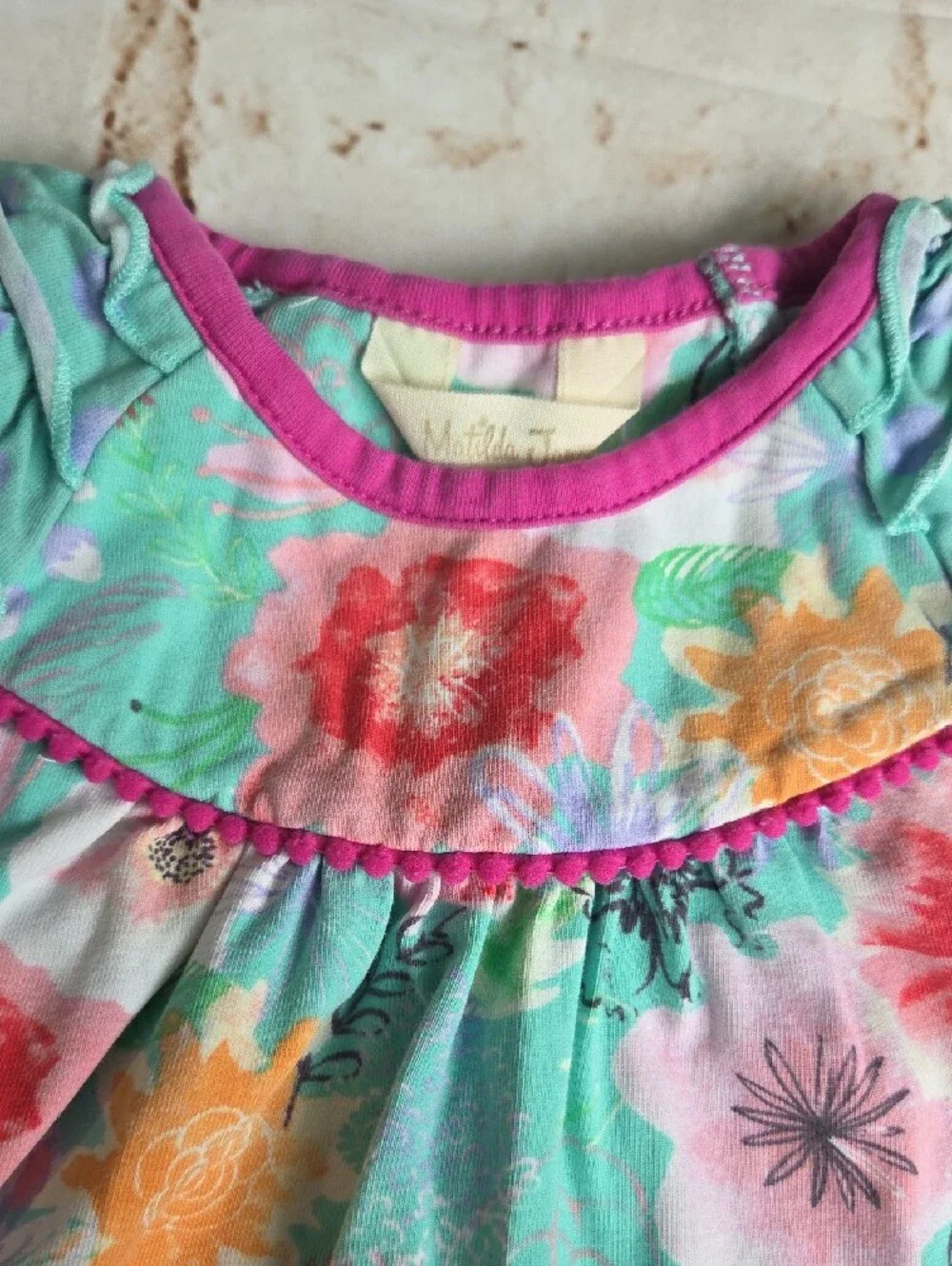 Girls Floral Ruffle Sleeve Dress - Mint & Coral